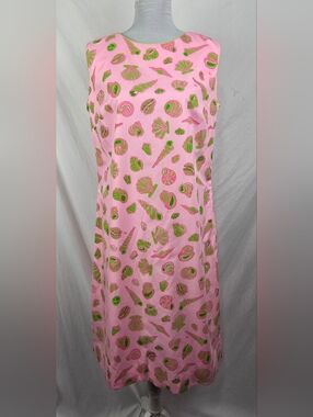 The Vented Gentress VTGSeashells Hand Screened Print Sleeveless Midi Dress sz 14